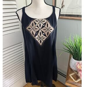 L POGEE Dress Womens XL Black Mini Scoop Neck Retro Bohemian Festival Grunge